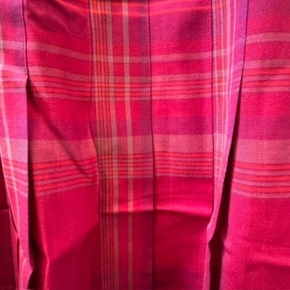 Vintage Red & Pink Plaid Pleated Midi Skirt - Picture 2 of 9